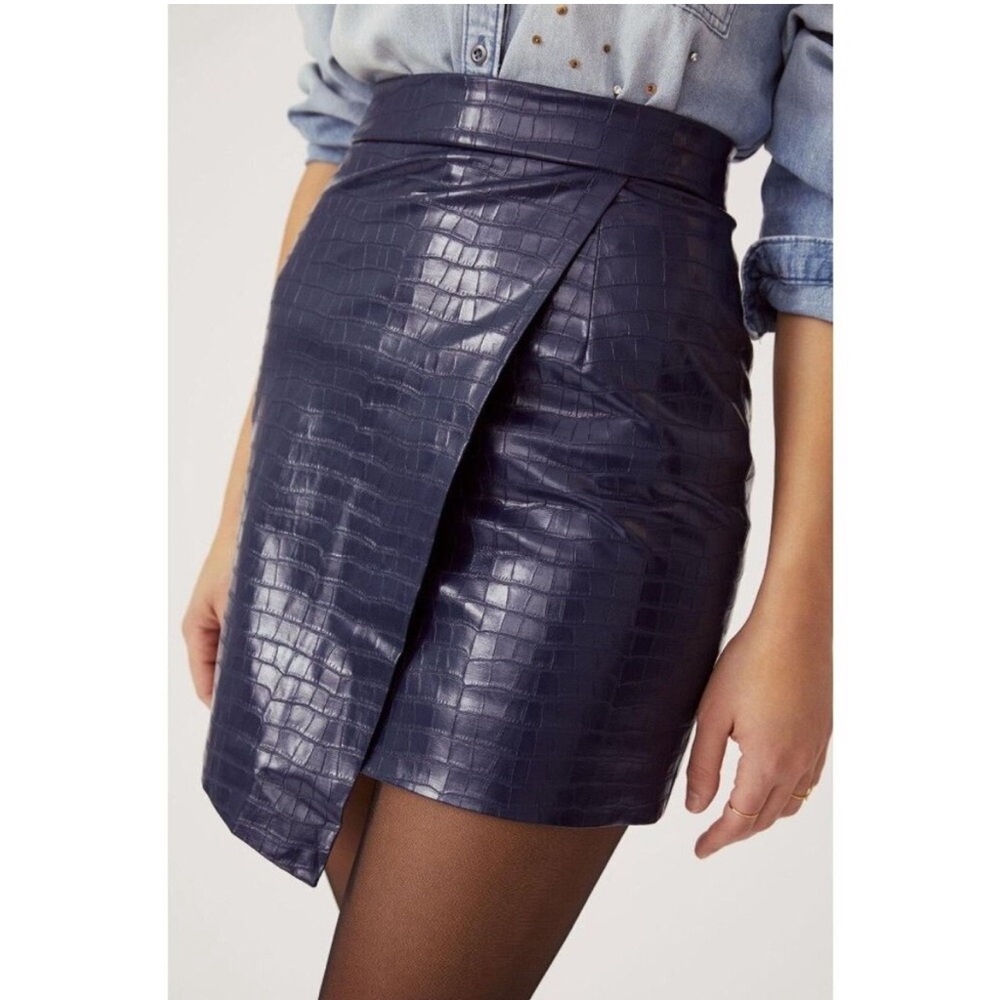 Anthropologie Porridge Faux Crocodile Leather Wrap Mini Skirt